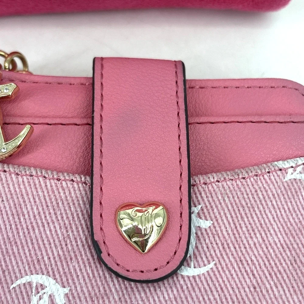 VTG Juicy Couture Pink Wallet Y2K Card Holder Logo Charm & Velour Makeup Bag
